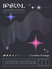 Wall Mural - Vector abstract poster template with linear shapes,blurred sparkles,copy space for text in 90s style.Futuristic illustration in y2k aesthetic.Moderm design for prints,banners,social media,covers.