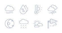 Weather Icons. Editable Stroke. Containing Fog, Moon Phase, Wind Direction, Windy, Thermometer, Weather, Humidity, Rain.
