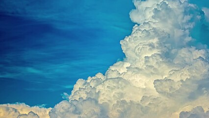 Wall Mural - Timelapse Motions Of Puffy Fluffy White Clouds Against Blue Sky.