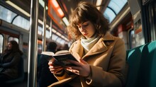 A Girl With A Book On Public Transport.
