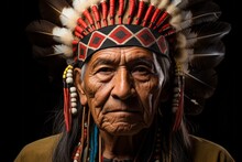 The Chief Of The Apache Indians Is A Native American Man. The Concept Of Columbus Day And The Discovery Of America