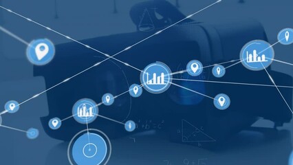 Poster - Animation of connected graphs and navigation icons over virtual reality simulator