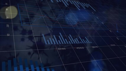 Poster - Animation of multiple graphs and numbers with grid moving over biological cells and lens flare
