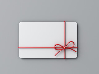 Aufkleber - Blank minimal white gift card with red rope ribbon bow isolated on grey background with shadow minimal conceptual 3D rendering