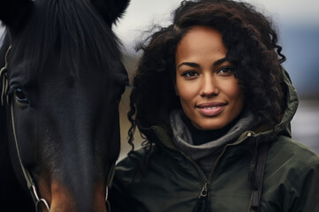 Wall Mural - Portrait of a woman with a horse