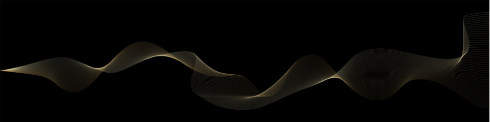 Poster - Vector wave dynamic gold lines. Smooth curve Gold gradient color on black background. Luxury background for your design. Vector EPS 10