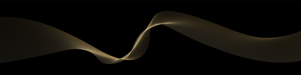 Poster - Vector wave dynamic gold lines. Smooth curve Gold gradient color on black background. Luxury background for your design. Vector EPS 10