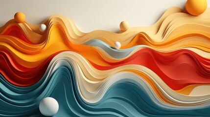 3d rendering, abstract wavy background with balls, 3d illustration. 
