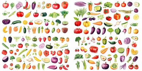 Wall Mural - watercolor style illustration of cute fresh vegetable collection set, Generative Ai