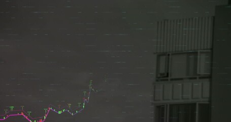Poster - Animation of financial data processing against view of a tall building