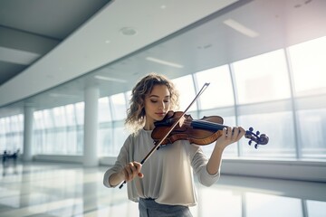 a young girl joyfully plays the violin during her music lesson , showcasing her passion for music an