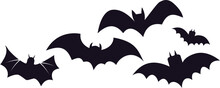 Set Of Cartoon Black Bat For Halloween Holiday Design Elements Concept.