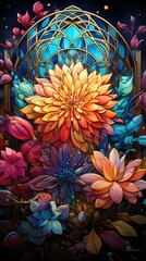 Aufkleber - Background with colorful abstract flowers