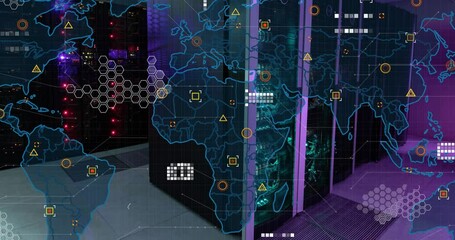 Poster - Animation of world map against computer server room