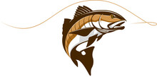 Reddrum Fishing Logo. Unique And Fresh Red Drum Fish Jumping Out Of The Water. Great To Use As Your Red Drum Fishing Activity. 