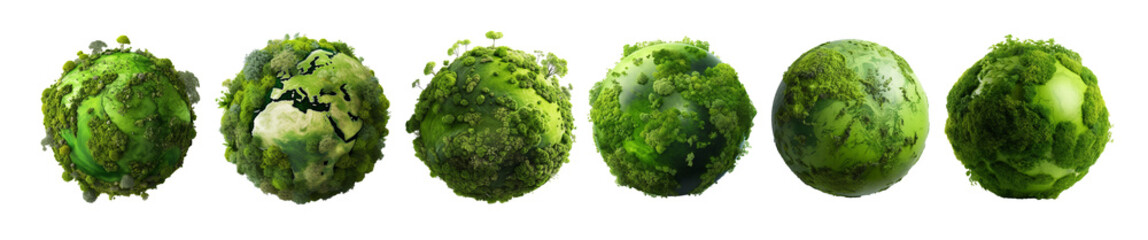 Wall Mural - isolated illustrations of a green planets. Created with Generative AI