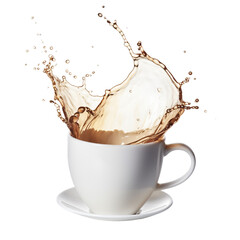 illustration of a cup of coffee with splashes of coffee. Created with Generative AI
