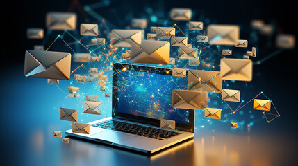 Poster - Marketing and business ideas through email, email or newsletter. email marketing or newsletter concept, sending e-mails