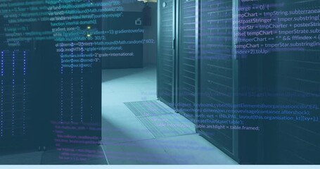 Poster - Animation of computer language over data server racks in server room