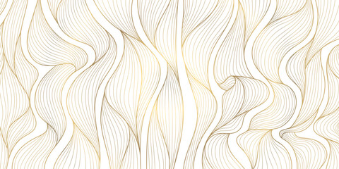Wall Mural - Vector abstract luxury golden wallpaper, wavy line art background, dynamic ribbons. Line design for interior design, textile patterns, textures, posters, package, wrappers, gifts etc. Japanese style.