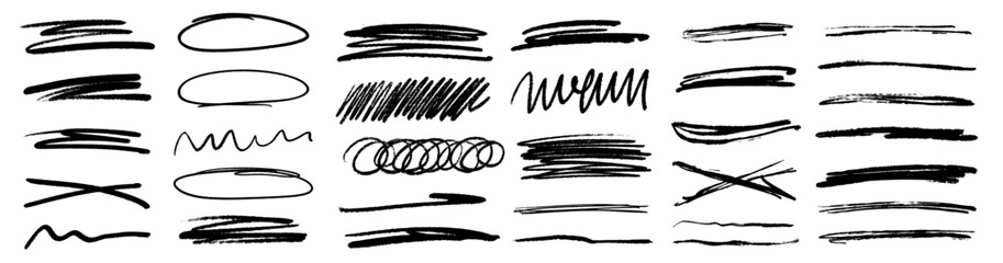 Wall Mural - grunge scrawls, charcoal scribbles, rough brush strokes, underlines and circles. bold charcoal freeh