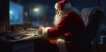 Holiday Santa Christmas Character Home Family Laptop Happy Communication House. Generative AI.