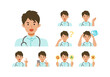 Working nurse man. Healthcare conceptMan cartoon character head collection set. People face profiles avatars and icons. Close up image of smiling man.