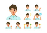 Fototapeta  - Working nurse man. Healthcare conceptMan cartoon character head collection set. People face profiles avatars and icons. Close up image of smiling man.