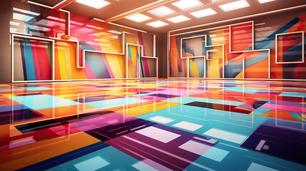 Wall Mural - Abstract colorful dance floor in perspective. 