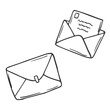 © Saramix - Mail envelope in doodle. Message symbol in sketch. Email sign. Hand drawn envelope set. Transparent mail collection. Vector EPS 10