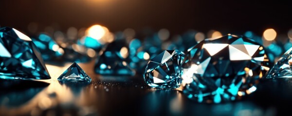 Wall Mural - Brilliant diamonds on a dark background. 3d rendering.Close up macro a lot of faceted diamond falling