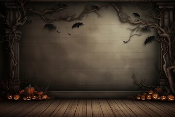 Wall Mural - halloween interior wall background with floor and space for text