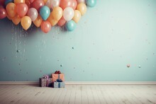 Birthday Interior Wall Background With Floor And Space For Text