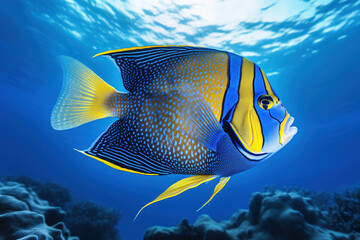 Wall Mural - Blueface Angel Fish swimming in the open ocean