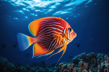 Flame Angelfish swimming in the open ocean