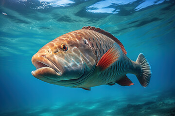 Wall Mural - Rusty Parrotfish swimming in the open ocean