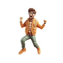 3d Icon Cute Young Smiling Happy Winning Man, People Jumping Character Illustration. Cartoon Boy Minimal Style Transparent Png