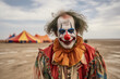 Portrait of a man dressed as a clown with sand desert background