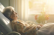 Old elder woman lying in hospital bed