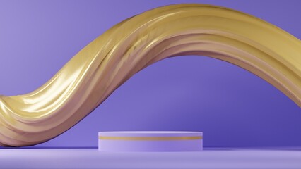 Poster - luxury golden violet abstract background, Product podium mockup display for presentation, 3D Rendering