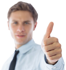 Poster - Digital png photo of caucasian businessman with thumb upon transparent background