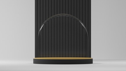 Poster - minimal ring gold black podium display for product showcase, Luxury empty pedestal for presentation, 3d rendering