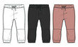 Fleece cotton jersey basic Sweat pant technical fashion flat sketch template front and back views. Apparel jogger pants vector illustration  white black and khaki color mock up for kids and boys.