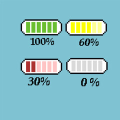 Poster - Pixel art sets of battery.Full green,medium yellow,red low, and empty battery on pixelated style. Pixel art,8bits perfect for game asset or design asset element for your game design asset.