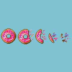 Poster - Pixel art sets of Donuts items on pixelated style. Pink donuts frame that have been eaten for assets item. Pixel art,8bits perfect for game asset or design asset element for your game design asset.