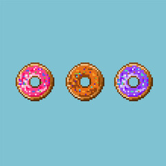 Poster - Pixel art sets of Donuts items on pixelated style. Pink,purple,and cokelat donut assets item. Pixel art,8bits perfect for game asset or design asset element for your game design asset.