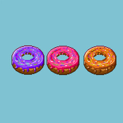 Poster - Pixel art sets of Donuts items on pixelated style. Pink,purple,and cokelat donut assets item. Pixel art,8bits perfect for game asset or design asset element for your game design asset.