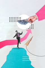 Wall Mural - Collage design illustration of strong senior sales manager man make money for selling products graphic growth isolated on grey background