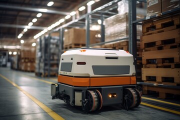 Wall Mural - AGV (Automated guided vehicle) in warehouse logistic and transport.