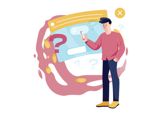 Aufkleber - Concept no request found with people scene in the flat cartoon style. The Internet user cannot understand why no page was found on the Internet for his request. Vector illustration.